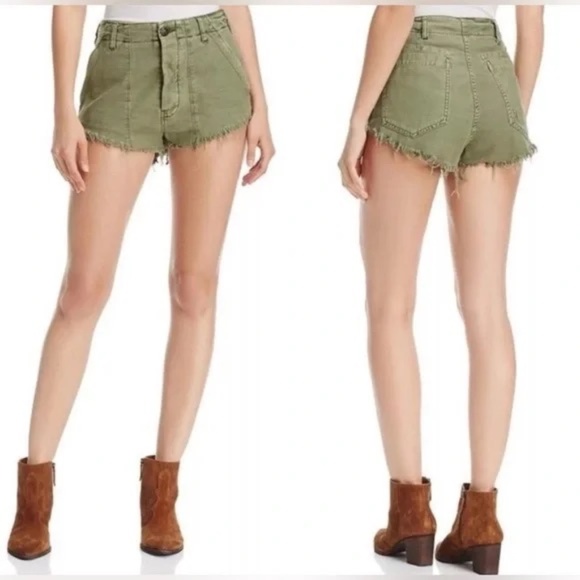 FREE PEOPLE - Raw and Patched Standoff Denim Shorts Moss Green Size 12 - Picture 6 of 8
